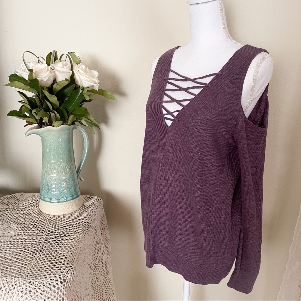 Express Open Shoulder Lace up Sweater
